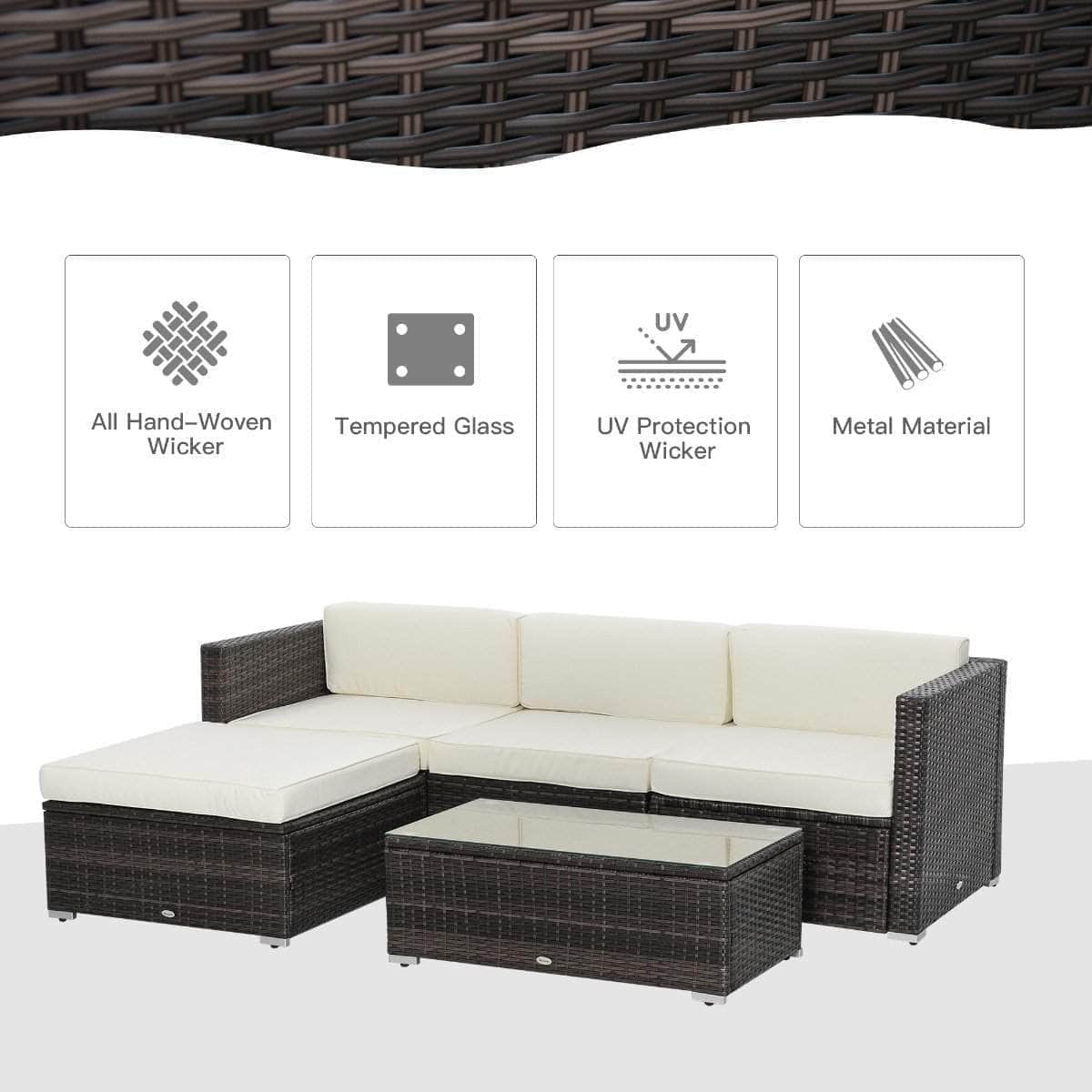 Aosom 5 Piece Outdoor Patio Rattan Wicker Modular Sectional Sofa Set with Coffee Table, image 8