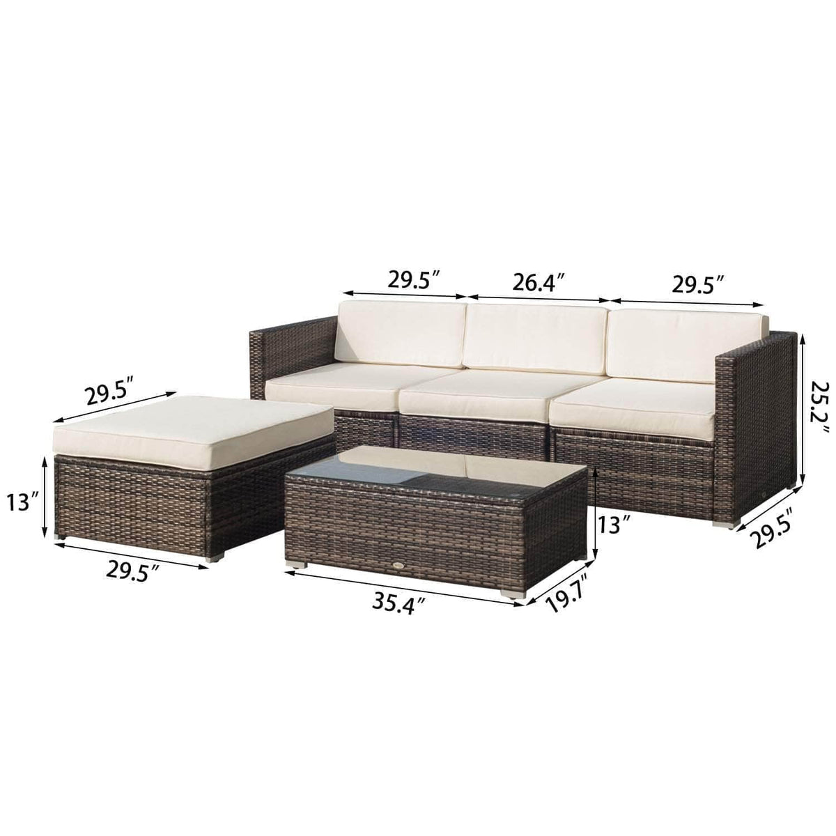 Aosom 5 Piece Outdoor Patio Rattan Wicker Modular Sectional Sofa Set with Coffee Table, image 5