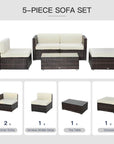 Aosom 5 Piece Outdoor Patio Rattan Wicker Modular Sectional Sofa Set with Coffee Table, image 10
