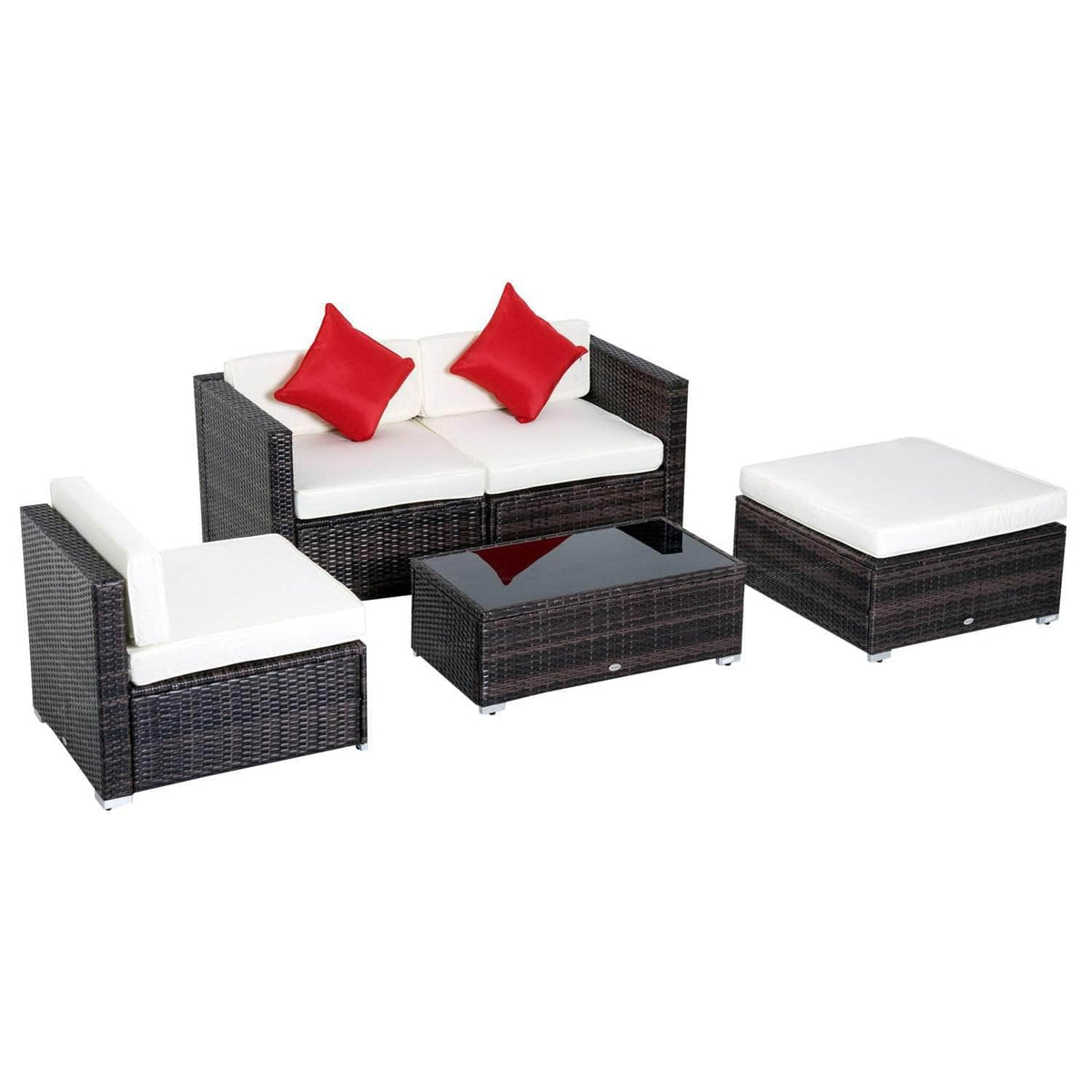 Aosom 5 Piece Outdoor Patio Rattan Wicker Modular Sectional Sofa Set with Coffee Table, image 4