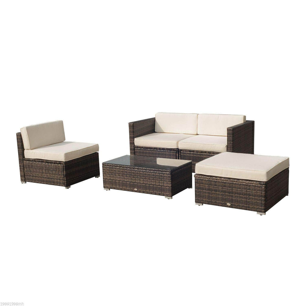 Aosom 5 Piece Outdoor Patio Rattan Wicker Modular Sectional Sofa Set with Coffee Table, image 6