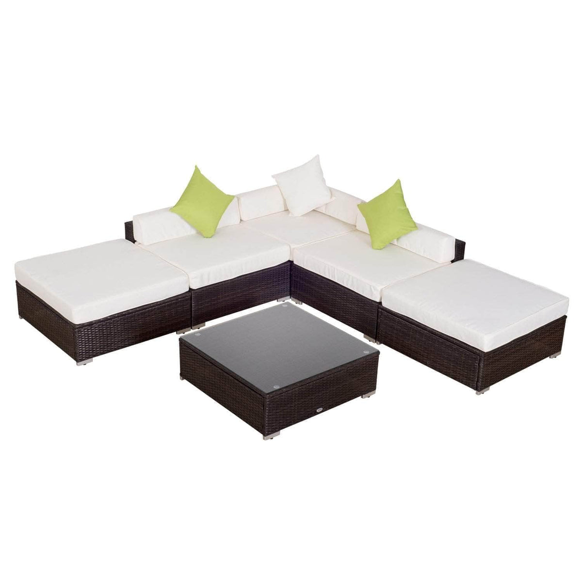 Aosom 6 Piece Outdoor Patio Wicker Rattan Modular Sectional Sofa with Coffee Table in Brown, image 4