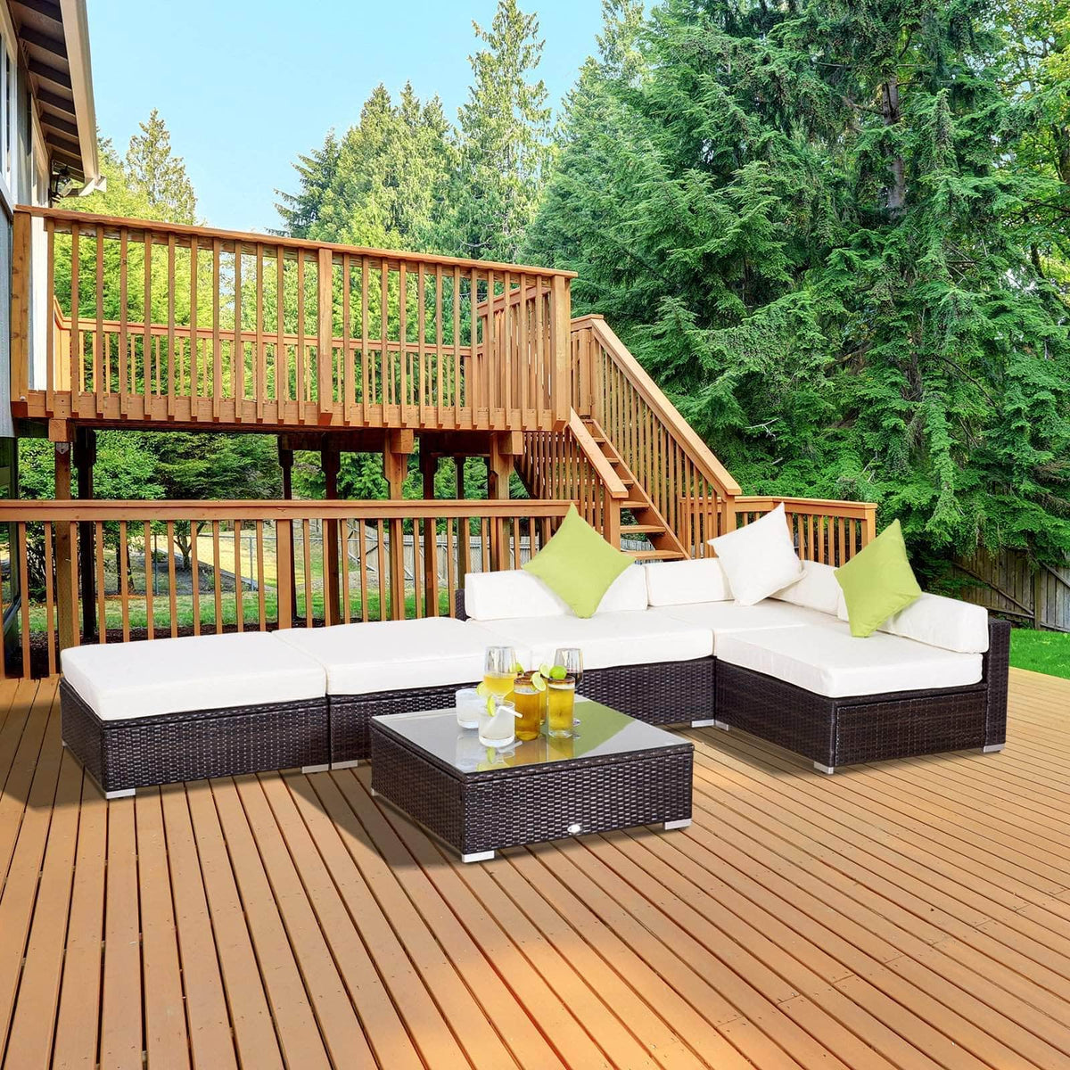 Aosom 6 Piece Outdoor Patio Wicker Rattan Modular Sectional Sofa with Coffee Table in Brown, image 1