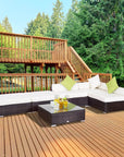 Aosom 6 Piece Outdoor Patio Wicker Rattan Modular Sectional Sofa with Coffee Table in Brown, image 1