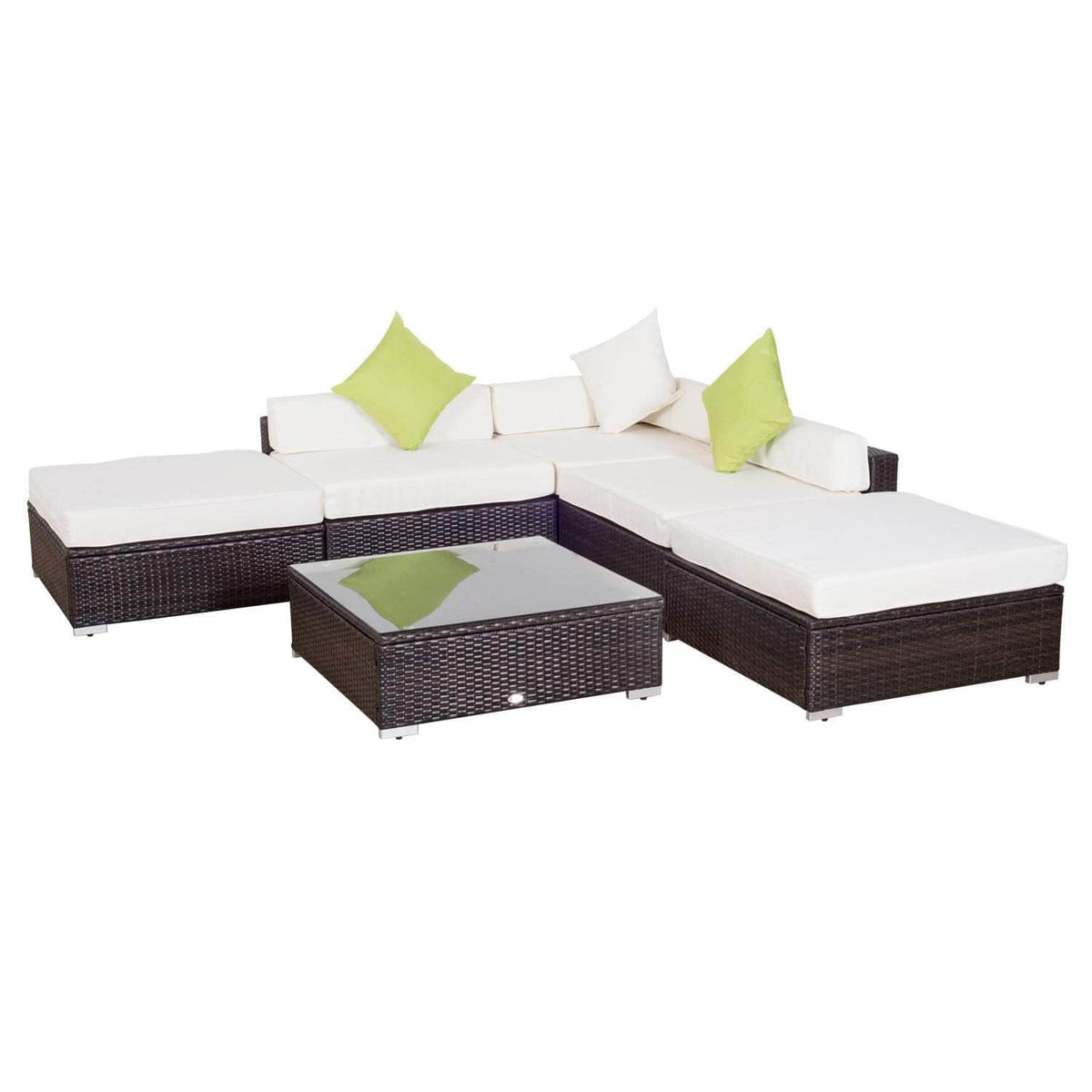 Aosom 6 Piece Outdoor Patio Wicker Rattan Modular Sectional Sofa with Coffee Table in Brown, image 2