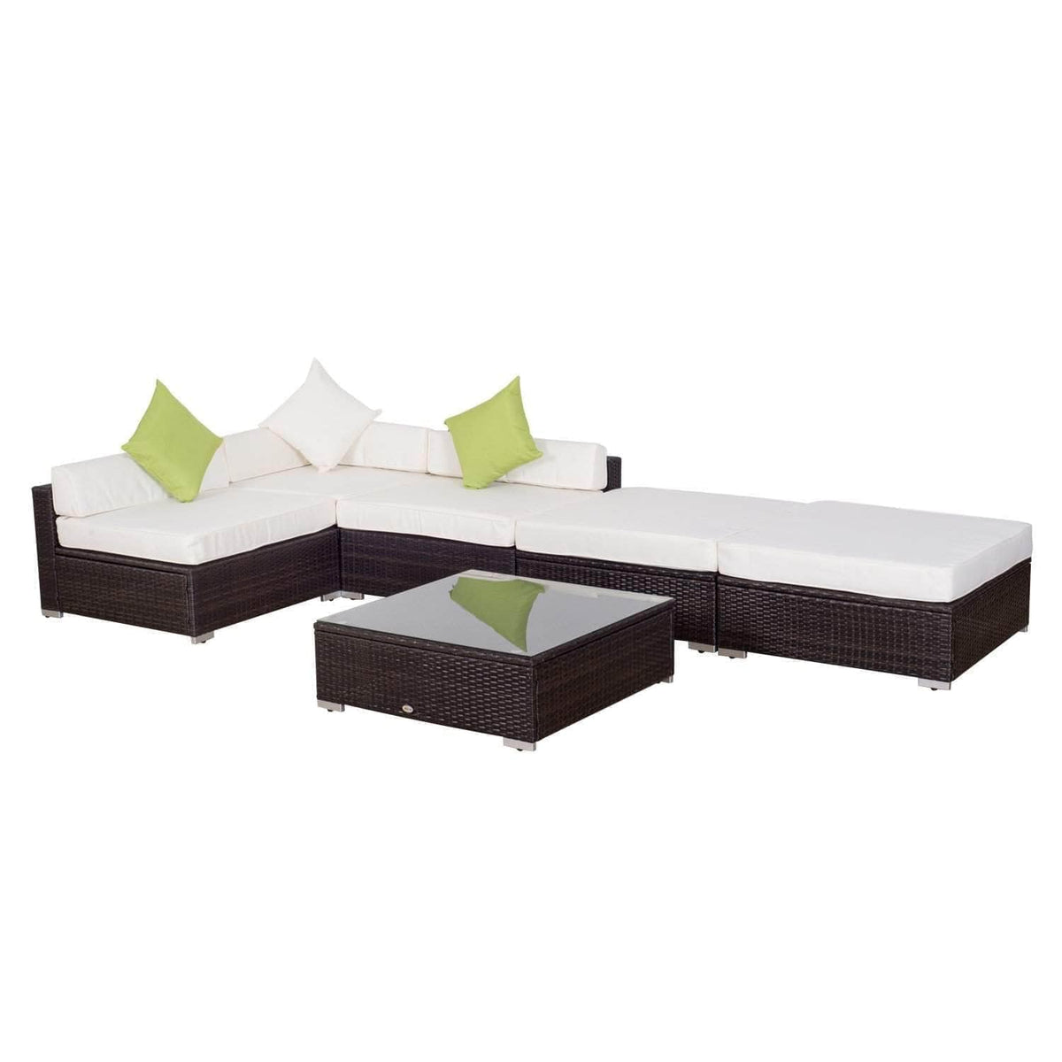 Aosom 6 Piece Outdoor Patio Wicker Rattan Modular Sectional Sofa with Coffee Table in Brown, image 5