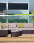 Aosom 6 Piece Outdoor Patio Wicker Rattan Modular Sectional Sofa with Coffee Table in Khaki, image 1