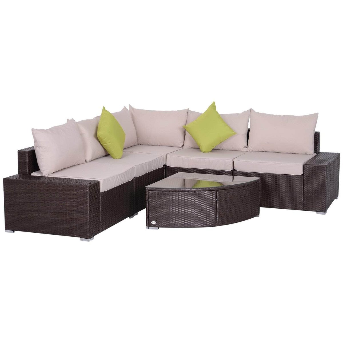 Aosom 6 Piece Outdoor Patio Wicker Rattan Modular Sectional Sofa with Coffee Table in Khaki, image 2