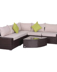 Aosom 6 Piece Outdoor Patio Wicker Rattan Modular Sectional Sofa with Coffee Table in Khaki, image 2