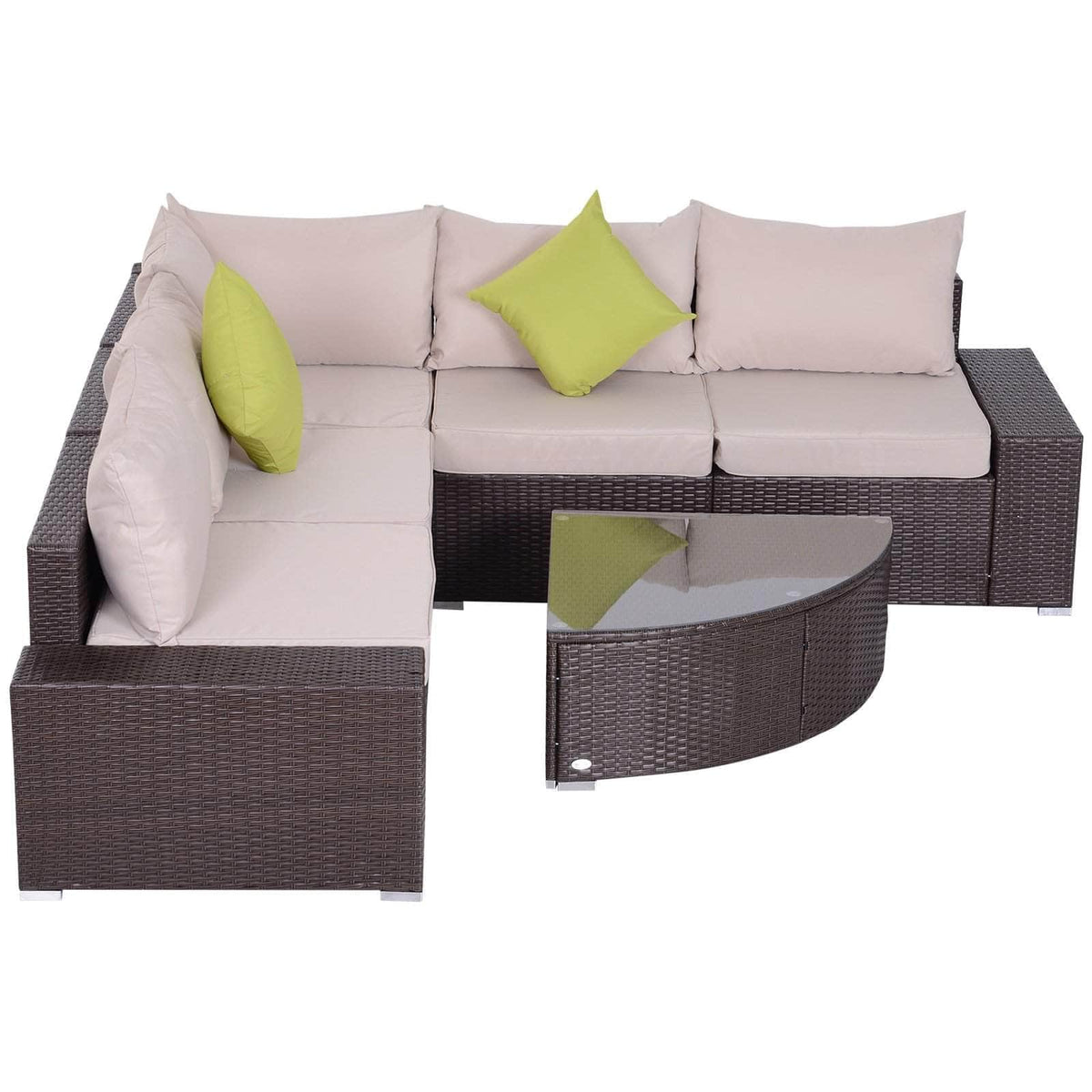 Aosom 6 Piece Outdoor Patio Wicker Rattan Modular Sectional Sofa with Coffee Table in Khaki, image 9