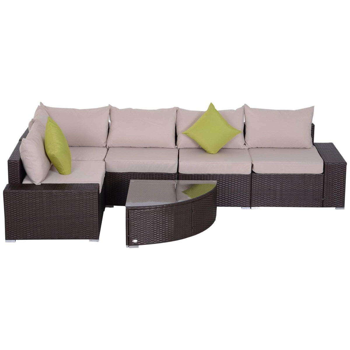 Aosom 6 Piece Outdoor Patio Wicker Rattan Modular Sectional Sofa with Coffee Table in Khaki, image 8
