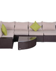 Aosom 6 Piece Outdoor Patio Wicker Rattan Modular Sectional Sofa with Coffee Table in Khaki, image 8