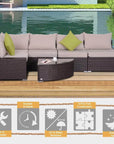 Aosom 6 Piece Outdoor Patio Wicker Rattan Modular Sectional Sofa with Coffee Table in Khaki, image 5
