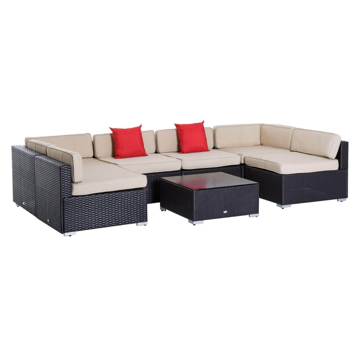 Aosom 7 Piece Outdoor Patio Rattan Wicker Modular U Shaped Sectional Sofa Set with Coffee Table in Beige, image 4