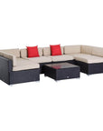 Aosom 7 Piece Outdoor Patio Rattan Wicker Modular U Shaped Sectional Sofa Set with Coffee Table in Beige, image 4