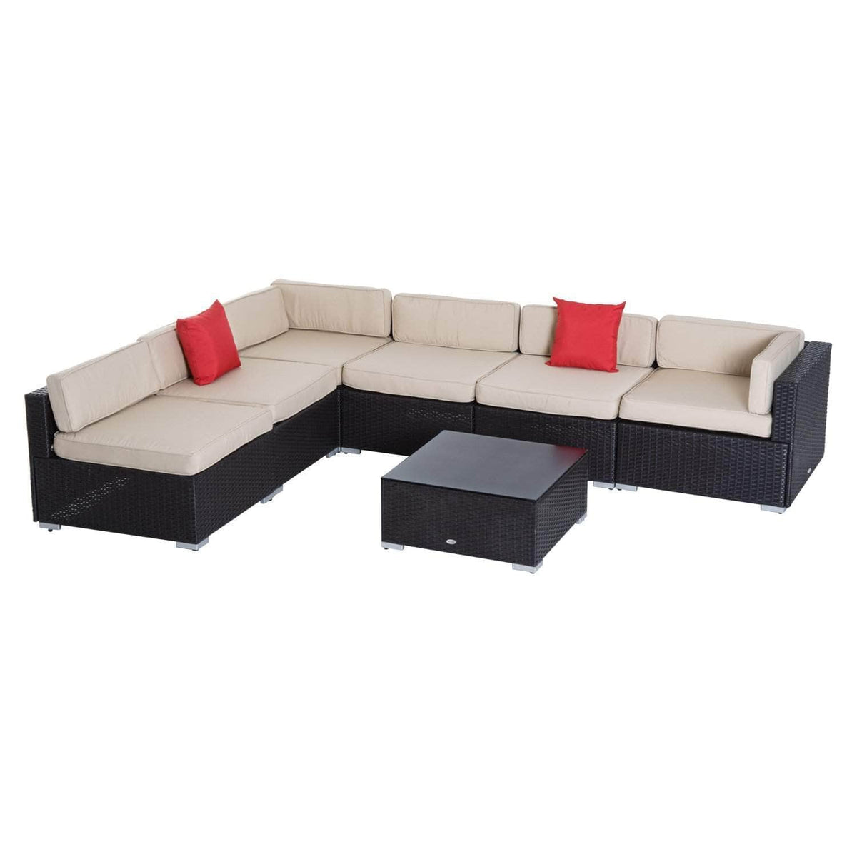 Aosom 7 Piece Outdoor Patio Rattan Wicker Modular U Shaped Sectional Sofa Set with Coffee Table in Beige, image 2