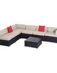 Aosom 7 Piece Outdoor Patio Rattan Wicker Modular U Shaped Sectional Sofa Set with Coffee Table in Beige, image 2