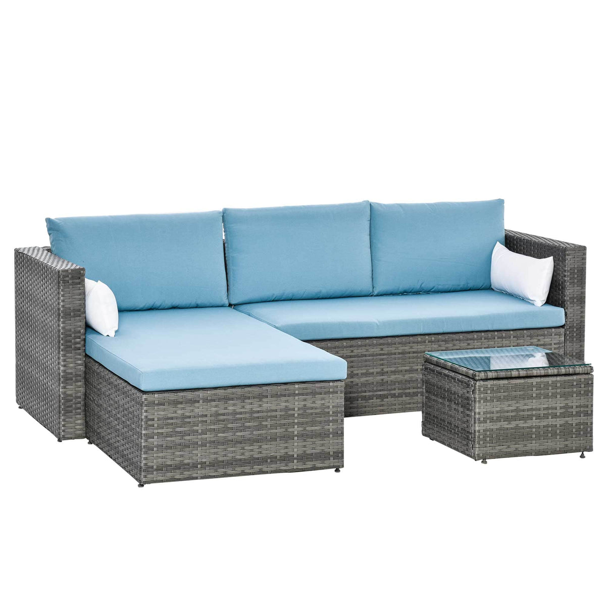 Aosom 3 Piece Modern Outdoor Patio Hand Woven Rattan Wicker Sectional Sofa with Coffee Table, image 2