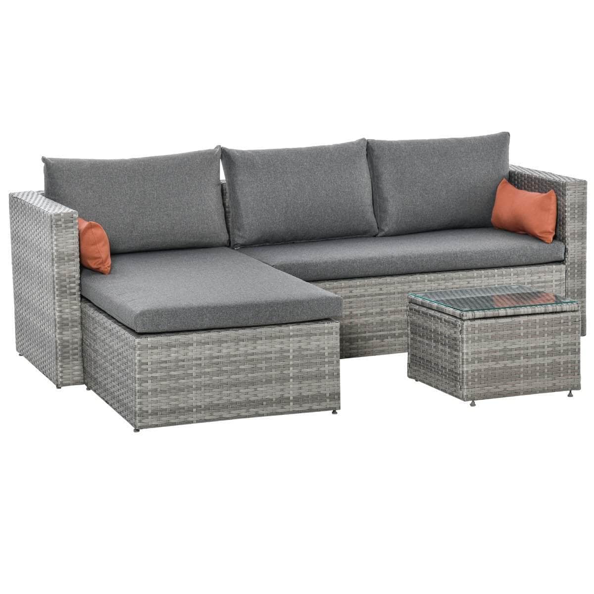 Aosom 3 Piece Modern Outdoor Patio Hand Woven Rattan Wicker Sectional Sofa with Coffee Table, image 12