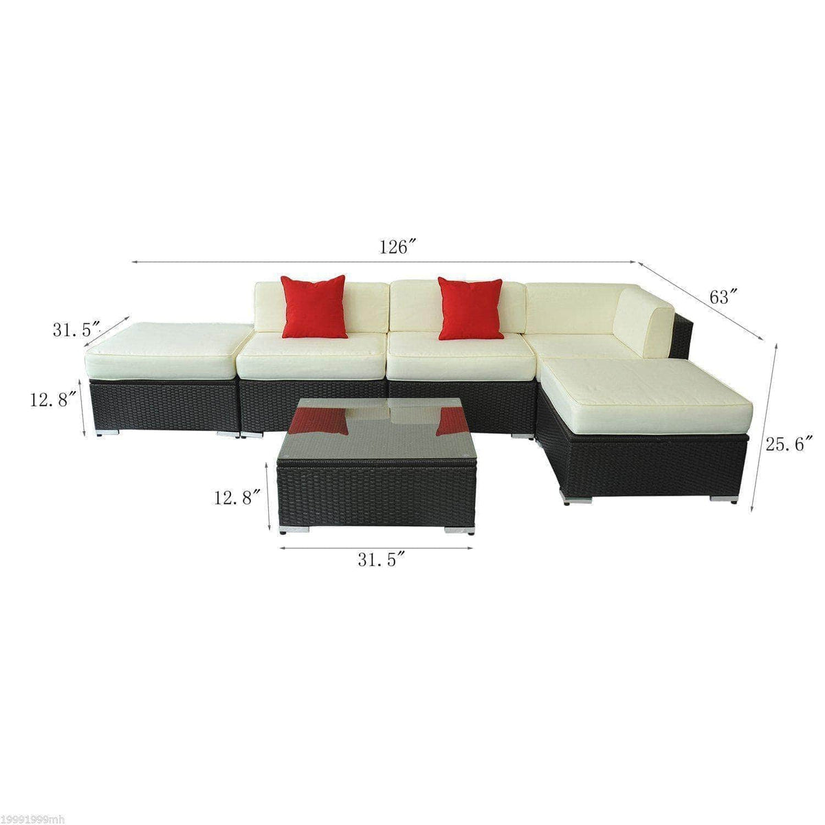 Aosom 6 Piece All Weather Deluxe Outdoor Patio Rattan Wicker Sectional Sofa Set in Cream White, image 8