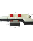 Aosom 6 Piece All Weather Deluxe Outdoor Patio Rattan Wicker Sectional Sofa Set in Cream White, image 8