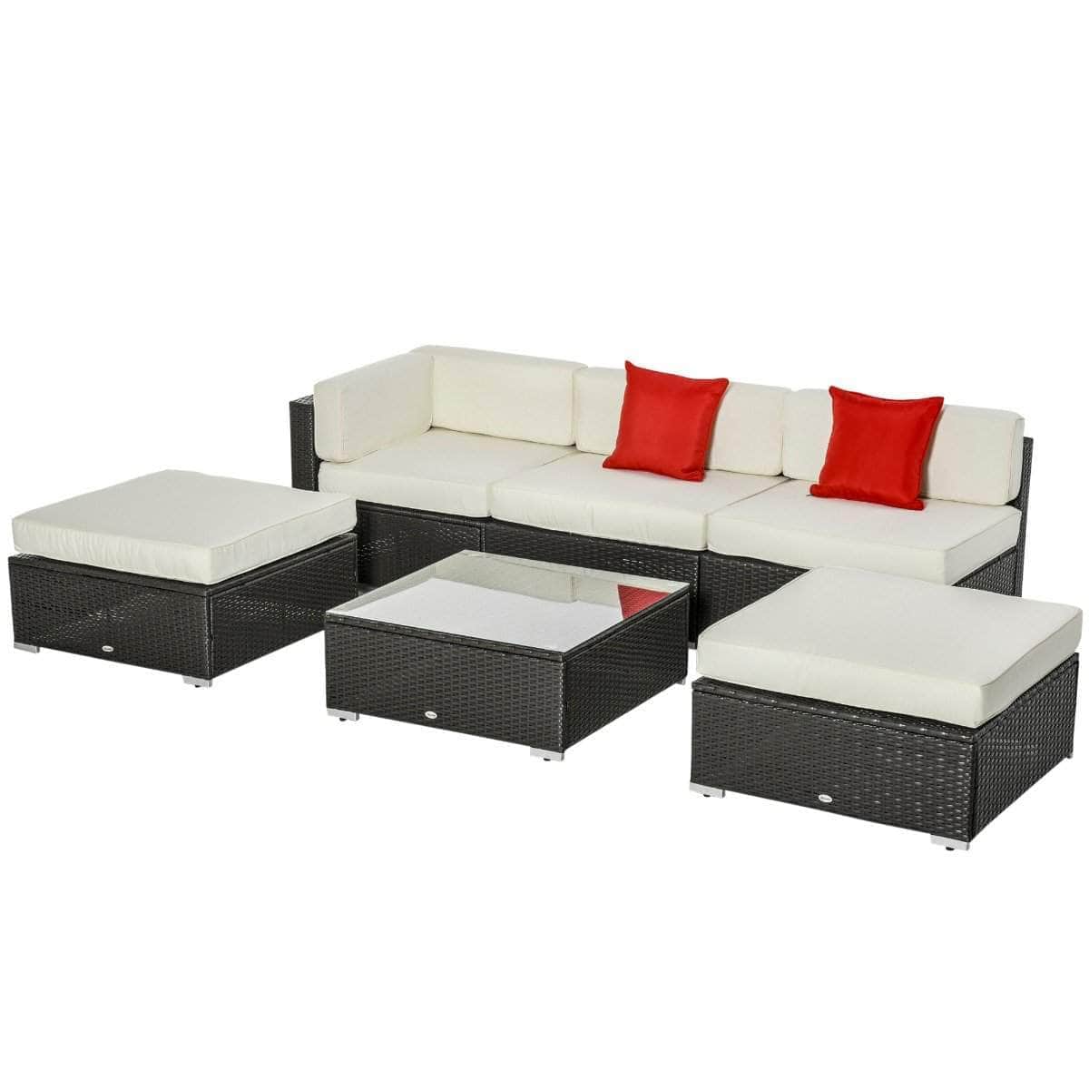 Aosom 6 Piece All Weather Deluxe Outdoor Patio Rattan Wicker Sectional Sofa Set in Cream White, image 4