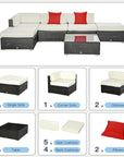 Aosom 6 Piece All Weather Deluxe Outdoor Patio Rattan Wicker Sectional Sofa Set in Cream White, image 14