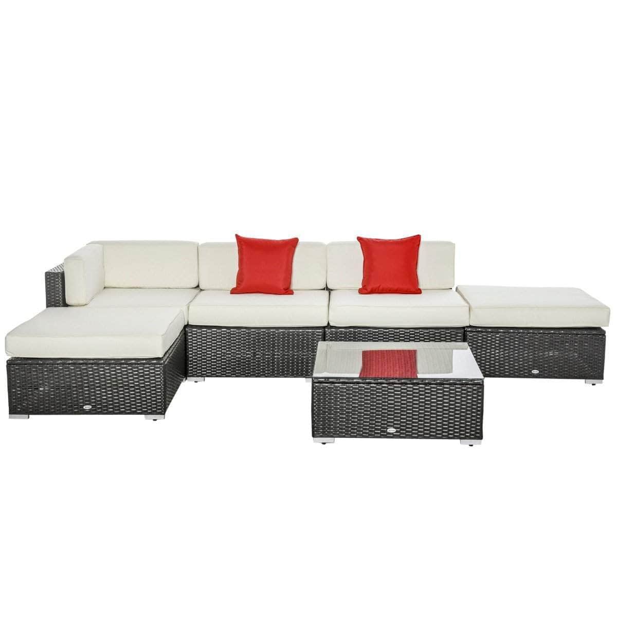 Aosom 6 Piece All Weather Deluxe Outdoor Patio Rattan Wicker Sectional Sofa Set in Cream White, image 5