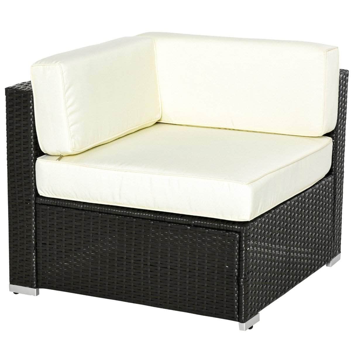 Aosom 6 Piece All Weather Deluxe Outdoor Patio Rattan Wicker Sectional Sofa Set in Cream White, image 11