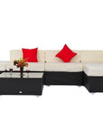 Aosom 6 Piece All Weather Deluxe Outdoor Patio Rattan Wicker Sectional Sofa Set in Cream White, image 6