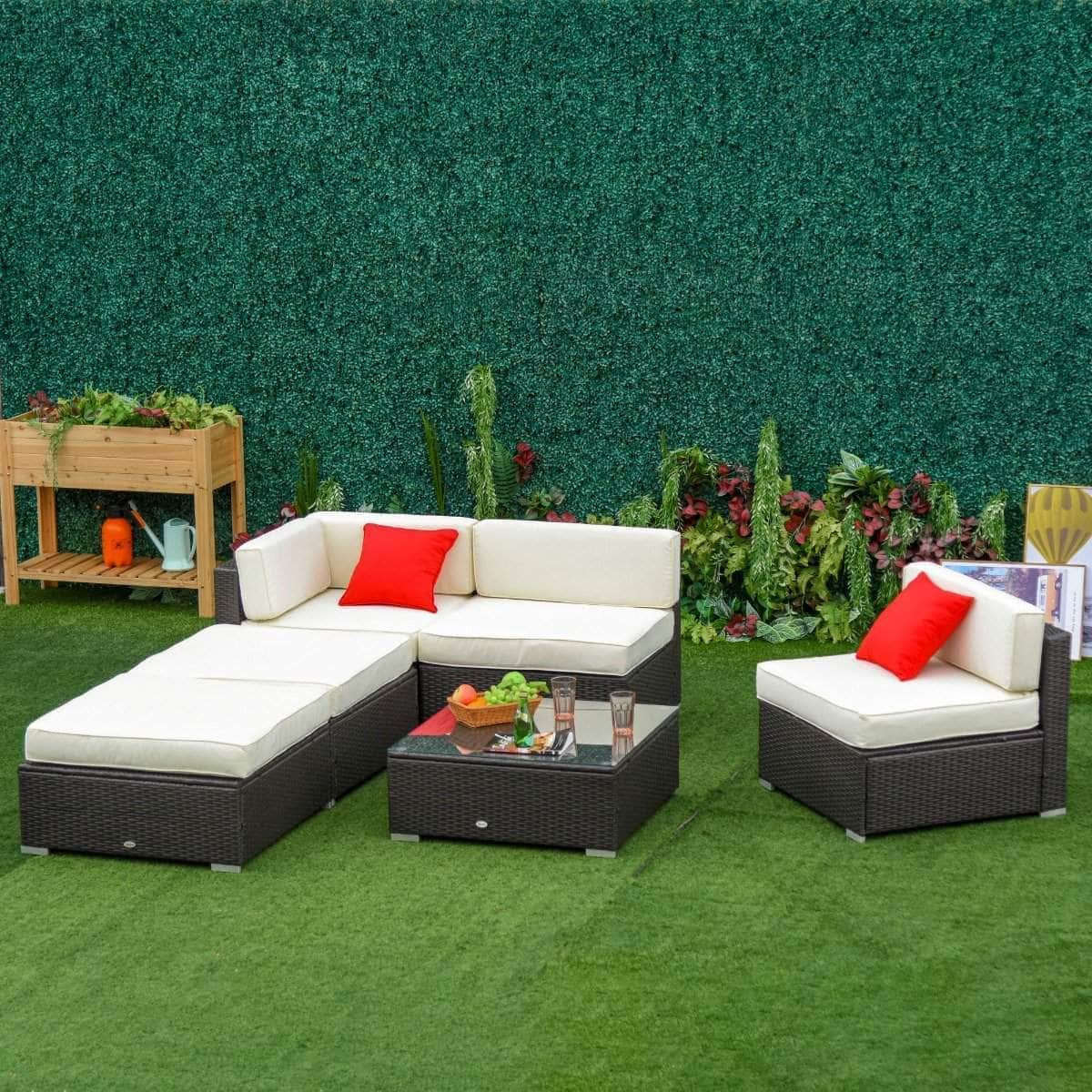 Aosom 6 Piece All Weather Deluxe Outdoor Patio Rattan Wicker Sectional Sofa Set in Cream White, image 2
