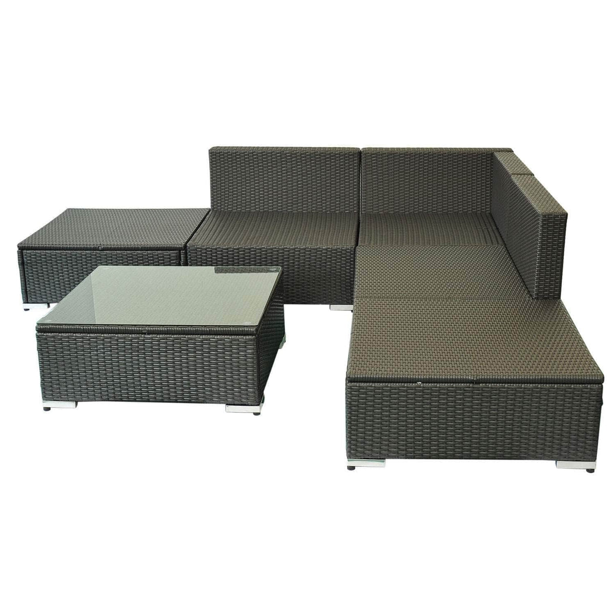 Aosom 6 Piece All Weather Deluxe Outdoor Patio Rattan Wicker Sectional Sofa Set in Cream White, image 7