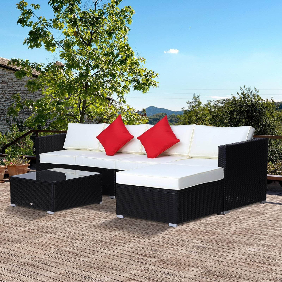 Aosom 6 Piece Outdoor Patio Rattan Wicker Modular Sectional Sofa Set with Coffee Table, image 1