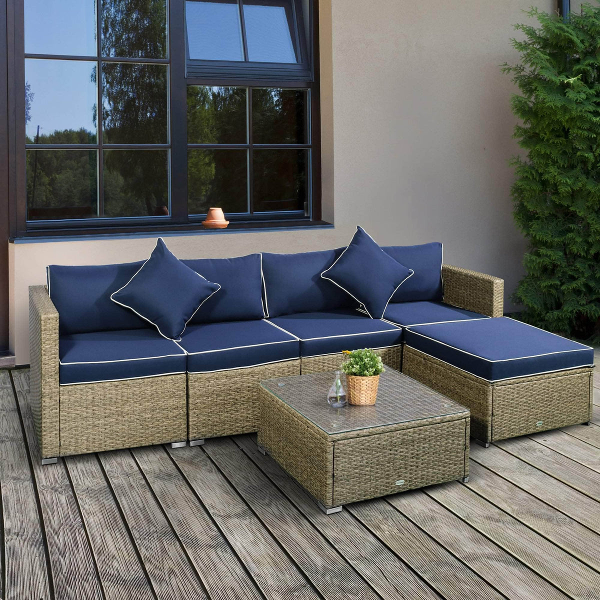 Aosom 6 Piece Outdoor Patio Rattan Wicker Modular Sectional Sofa Set with Coffee Table, image 19