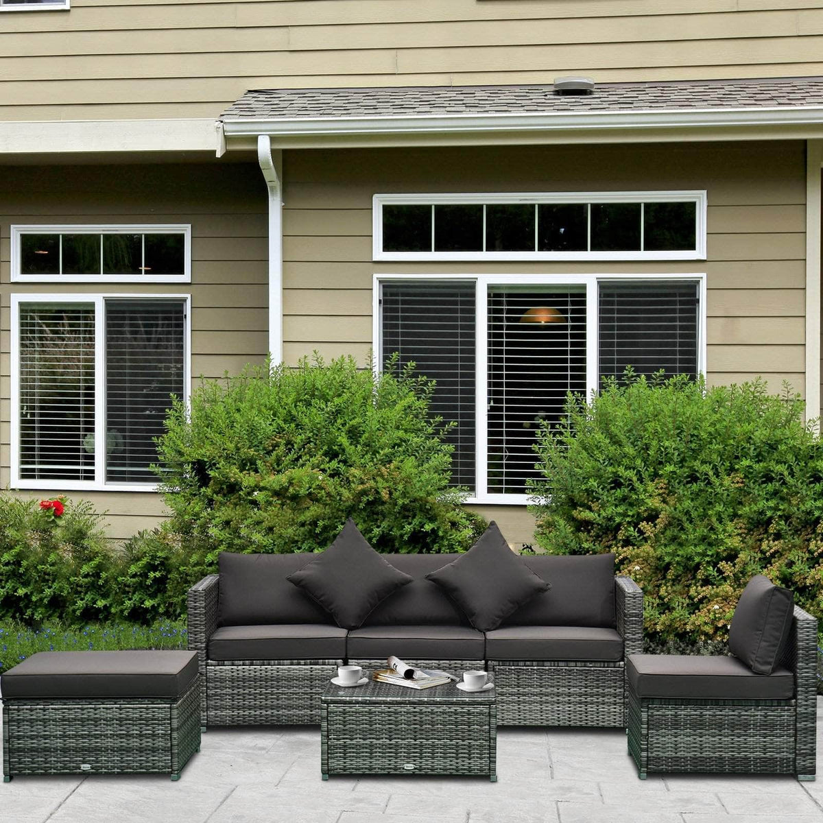Aosom 6 Piece Outdoor Patio Rattan Wicker Modular Sectional Sofa Set with Coffee Table, image 28