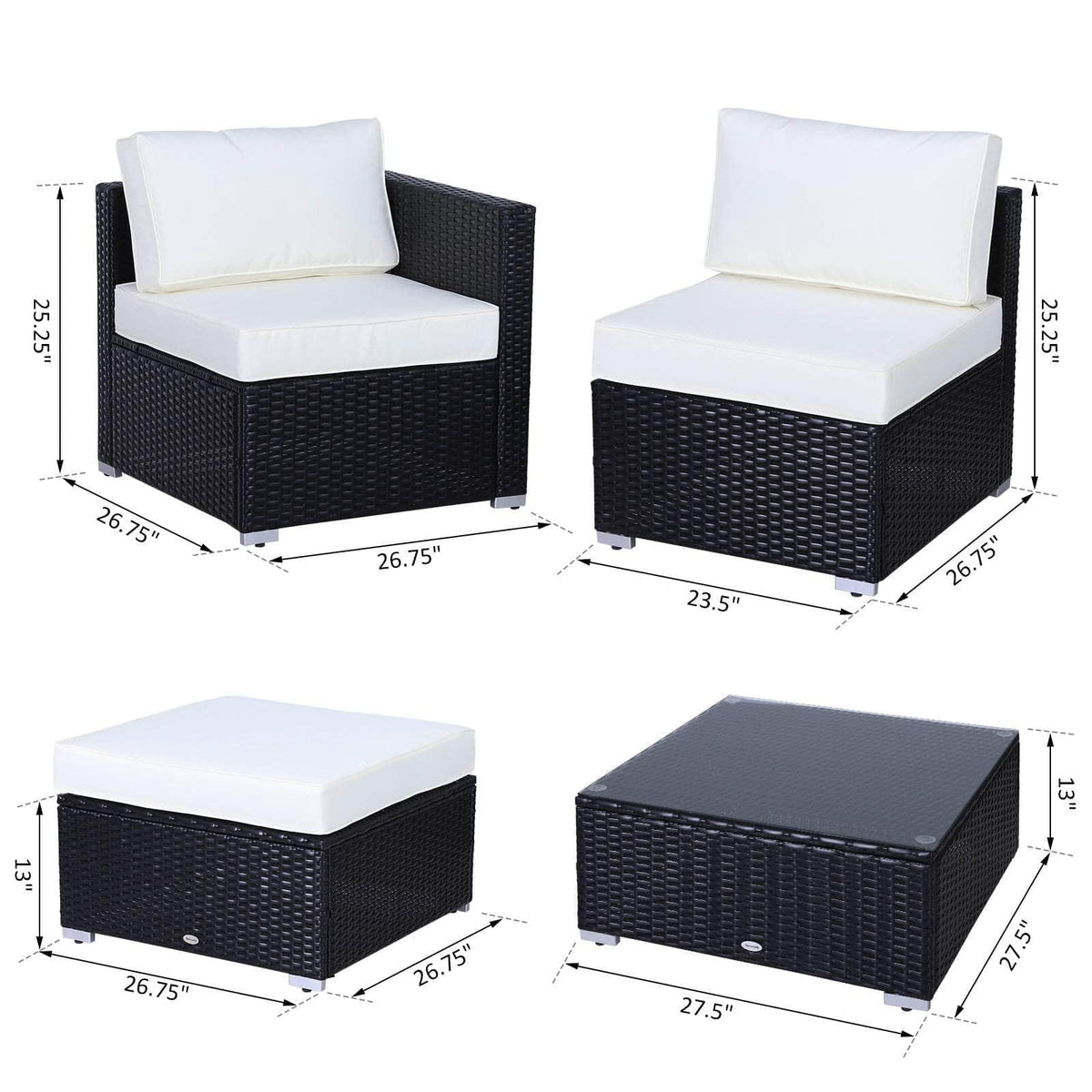 Aosom 6 Piece Outdoor Patio Rattan Wicker Modular Sectional Sofa Set with Coffee Table, image 6