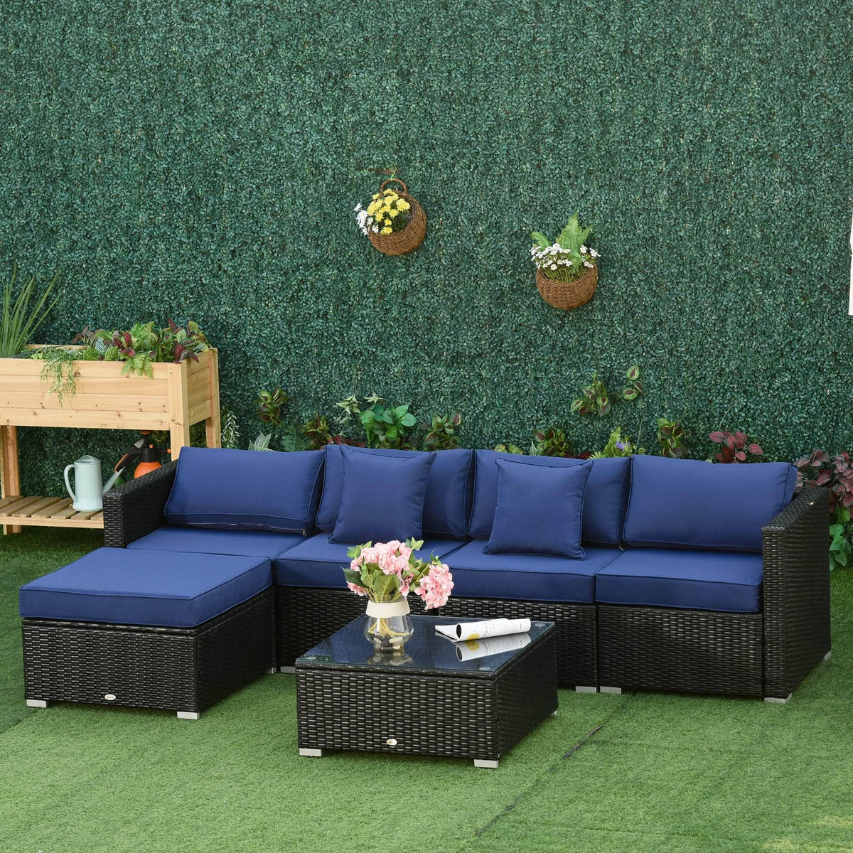 Aosom 6 Piece Outdoor Patio Rattan Wicker Modular Sectional Sofa Set with Coffee Table, image 9