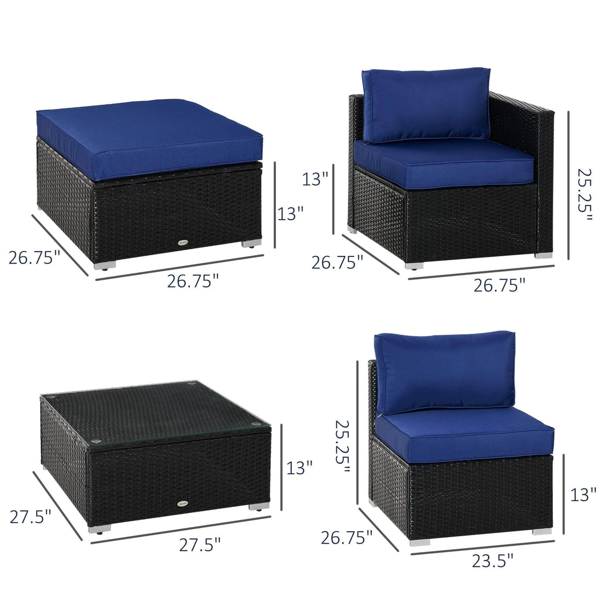 Aosom 6 Piece Outdoor Patio Rattan Wicker Modular Sectional Sofa Set with Coffee Table, image 11