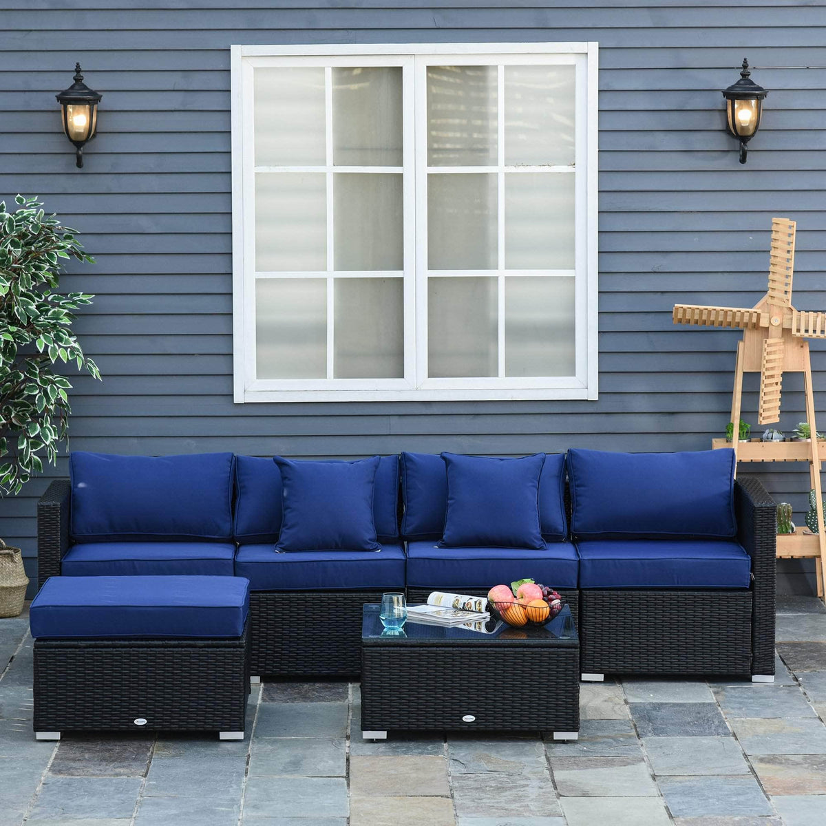 Aosom 6 Piece Outdoor Patio Rattan Wicker Modular Sectional Sofa Set with Coffee Table, image 14