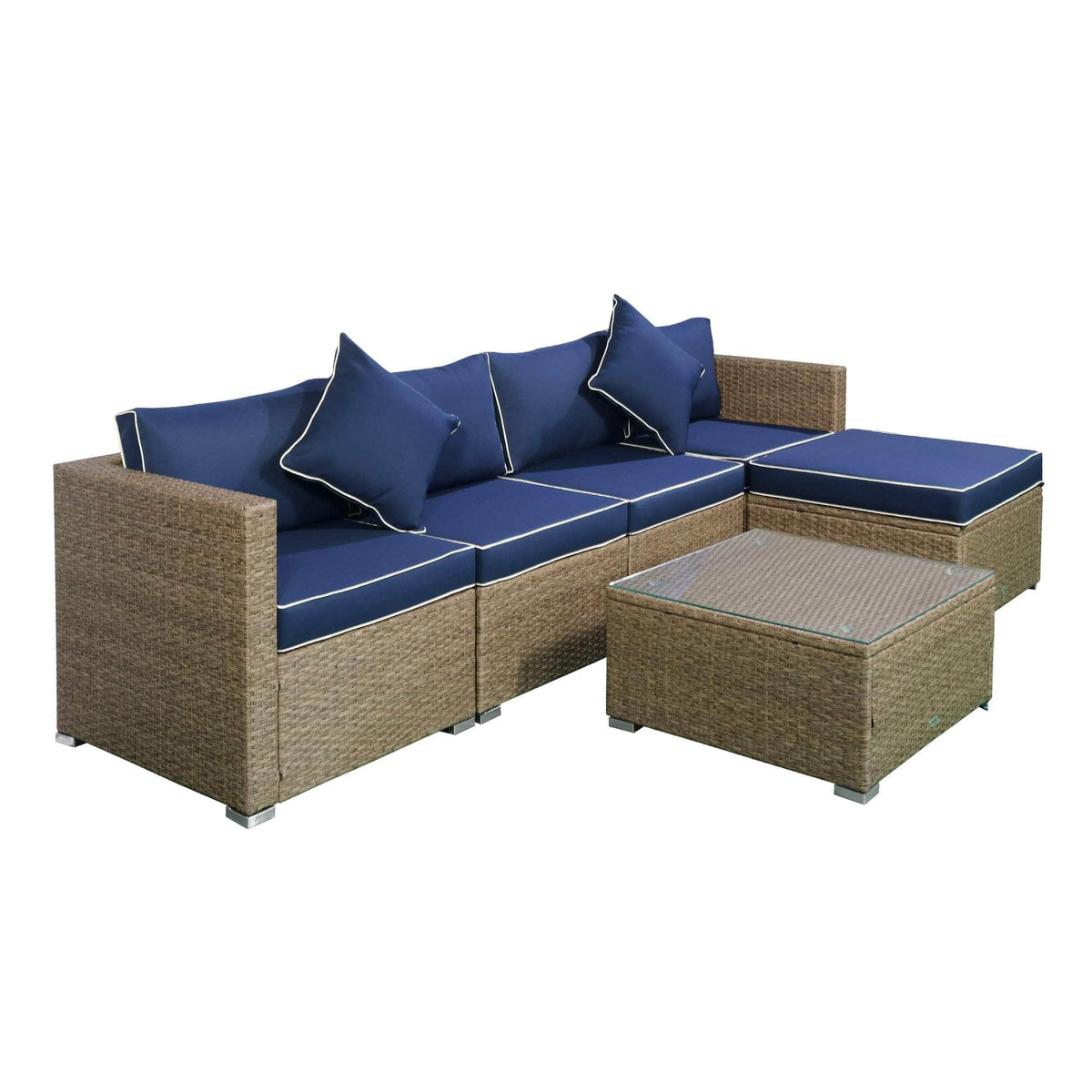 Aosom 6 Piece Outdoor Patio Rattan Wicker Modular Sectional Sofa Set with Coffee Table, image 21