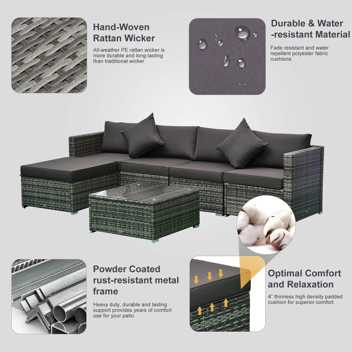 Aosom 6 Piece Outdoor Patio Rattan Wicker Modular Sectional Sofa Set with Coffee Table, image 33