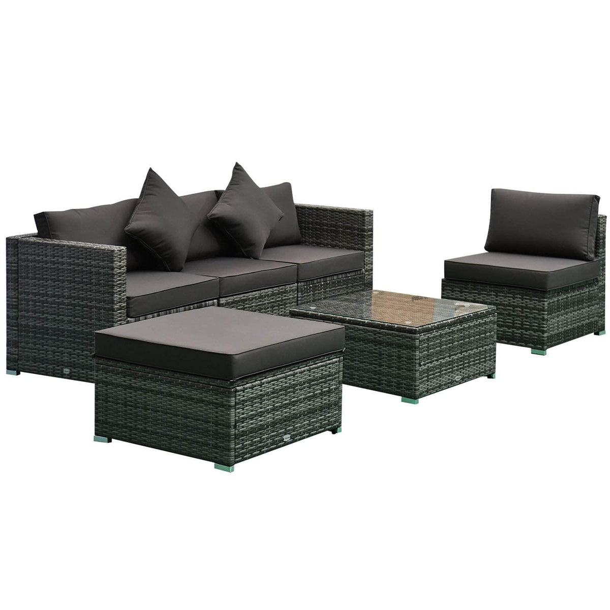 Aosom 6 Piece Outdoor Patio Rattan Wicker Modular Sectional Sofa Set with Coffee Table, image 31