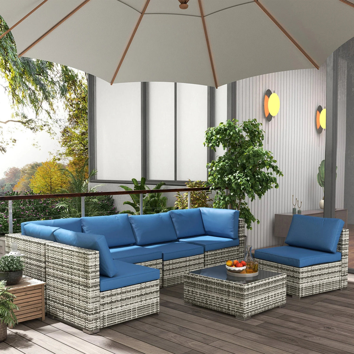 Aosom 7 Piece Outdoor Patio Rattan Wicker Modular U Shaped Sectional Sofa Set with Coffee Table, image 33