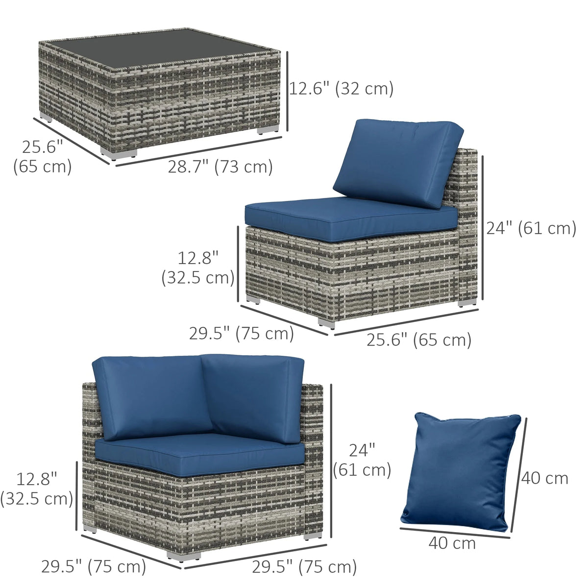 Aosom 7 Piece Outdoor Patio Rattan Wicker Modular U Shaped Sectional Sofa Set with Coffee Table, image 34