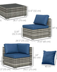 Aosom 7 Piece Outdoor Patio Rattan Wicker Modular U Shaped Sectional Sofa Set with Coffee Table, image 34