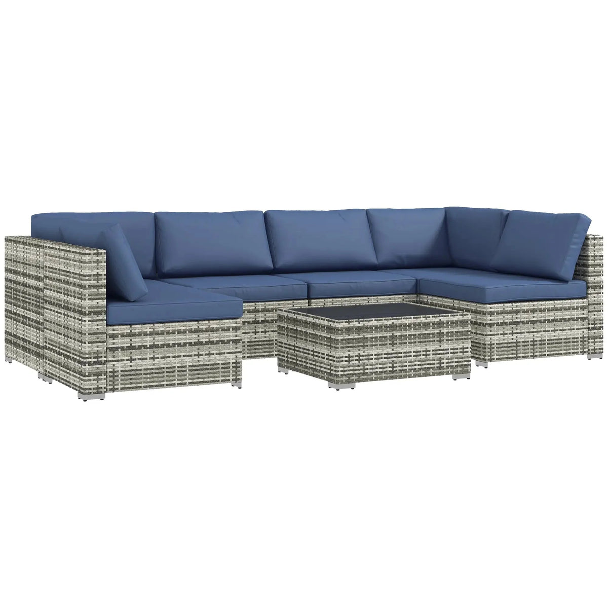 Aosom 7 Piece Outdoor Patio Rattan Wicker Modular U Shaped Sectional Sofa Set with Coffee Table, image 44
