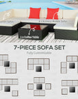 Aosom 7 Piece Outdoor Patio Rattan Wicker Modular U Shaped Sectional Sofa Set with Coffee Table, image 47