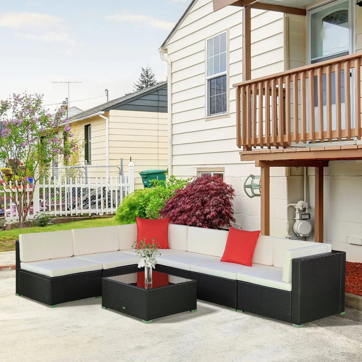 Aosom 7 Piece Outdoor Patio Rattan Wicker Modular U Shaped Sectional Sofa Set with Coffee Table, image 52