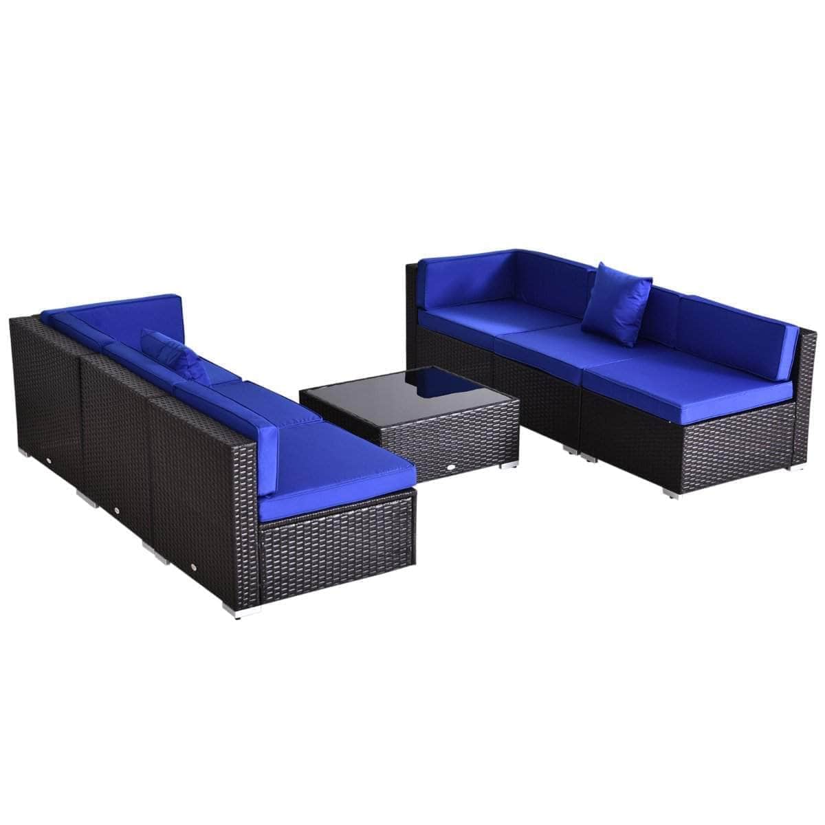 Aosom 7 Piece Outdoor Patio Rattan Wicker Modular U Shaped Sectional Sofa Set with Coffee Table, image 27