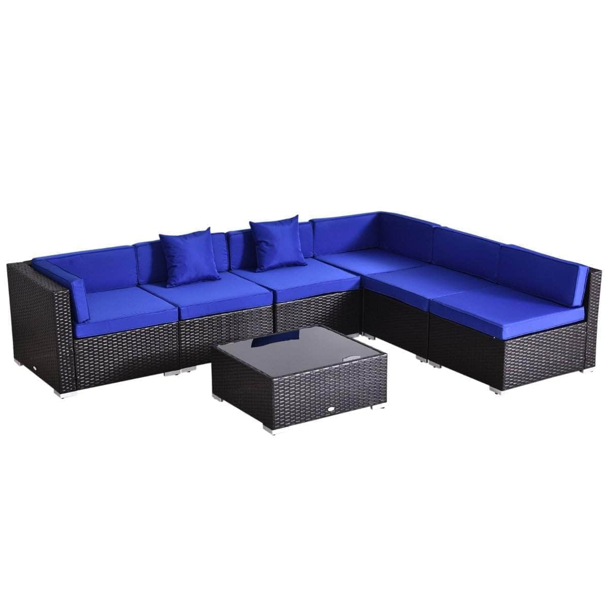 Aosom 7 Piece Outdoor Patio Rattan Wicker Modular U Shaped Sectional Sofa Set with Coffee Table, image 25